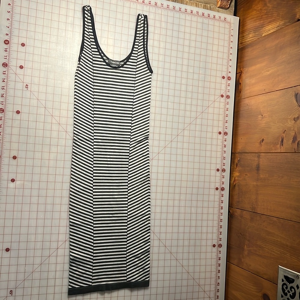 bebe | Black and Grey Body Con Midi Dress Small